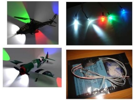 Kit de luzes de navegação para avião ou heli contolado por emissor ( luzes brancas de 5mm )